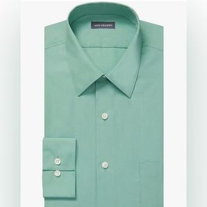 Van Heusen Men's Dress Shirt Fitted Solid Size:17"Neck 36"-37" Sleeve Leaf Color